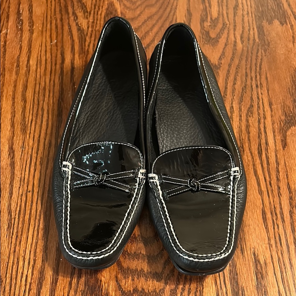 Cole Haan Glossy Black Loafers with Stitching